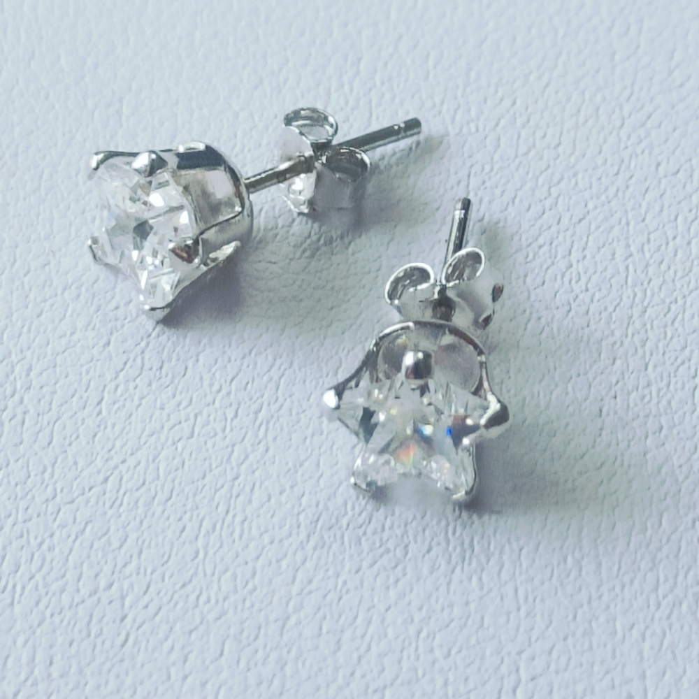 925 Real Silver Earrings Stamped With Star-Shaped Zirconia